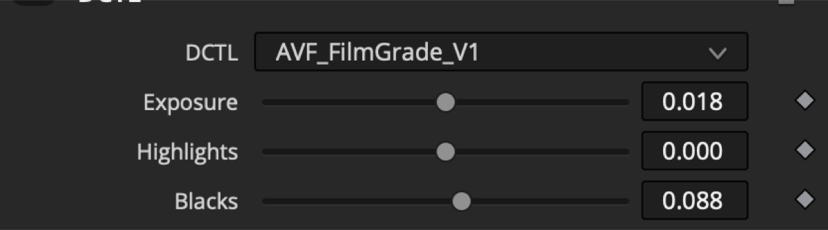 AVF FilmGrade exposure controls